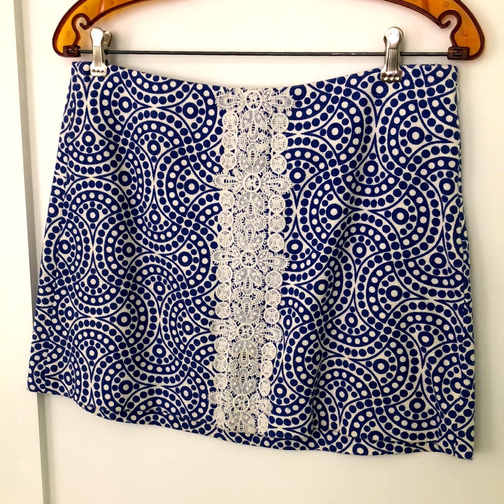 Tibi mini blue white pattern skirt
